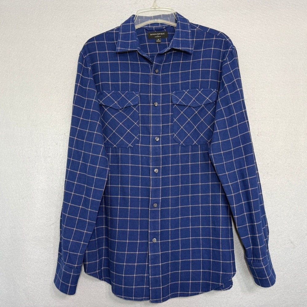 Banana Republic Mens Blue Plaid Button Up Shirt Size‎ M Flannel Classiccore